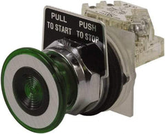 Schneider Electric - 30mm Mount Hole, Extended Straight, Pushbutton Switch with Contact Block - Green Pushbutton, Maintained (MA) - Americas Industrial Supply