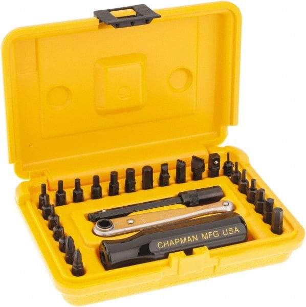 Chapman - 27 Piece, Screwdriver 1/4" Bit Ratchet Bit Set - #1 to #2 Phillips, 0.05 to 1/4" Hex, 1.5 to 6mm Hex - Americas Industrial Supply