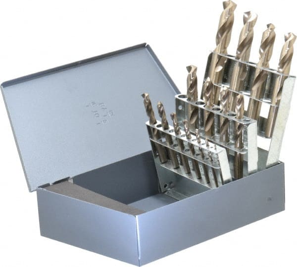 Chicago-Latrobe - 1/16 to 1/2", 135° Point, Gold Finish, Cobalt Screw Machine Length Drill Bit Set - Americas Industrial Supply