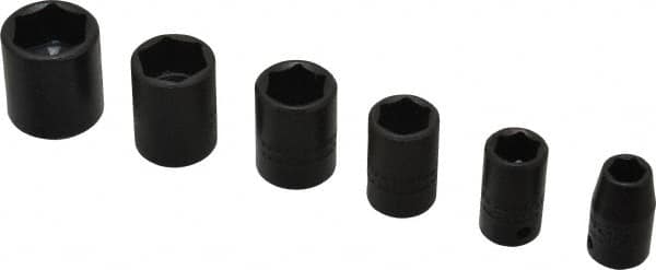 Proto - 6 Piece 1/4" Drive Impact Socket Set - 6 Points, 1/4" to 9/16" Range, Inch Measurement Standard - Americas Industrial Supply