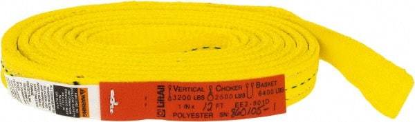Lift-All - 12' Long x 1" Wide, 3,200 Lb Vertical Capacity, 2 Ply, Polyester Web Sling - 2,500 Lb Choker Capacity, Yellow - Americas Industrial Supply