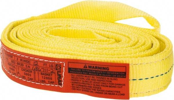 Lift-All - 12' Long x 2" Wide, 6,400 Lb Vertical Capacity, 2 Ply, Polyester Web Sling - 5,000 Lb Choker Capacity, Yellow - Americas Industrial Supply