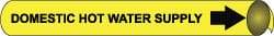 NMC - Pipe Marker with Domestic Hot Water Supply Legend and Arrow Graphic - 10 to 10" Pipe Outside Diam, Black on Yellow - Americas Industrial Supply