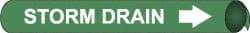 NMC - Pipe Marker with Storm Drain Legend and Arrow Graphic - 10 to 10" Pipe Outside Diam, White on Green - Americas Industrial Supply
