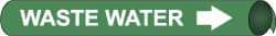 NMC - Pipe Marker with Waste Water Legend and Arrow Graphic - 10 to 10" Pipe Outside Diam, White on Green - Americas Industrial Supply