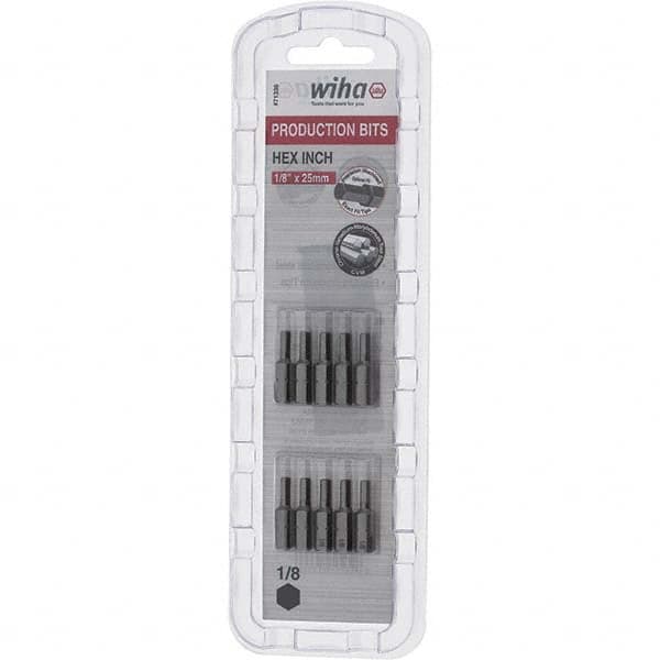 Wiha - 1/8" Hex Screwdriver Bit - 1/4" Drive, 1" OAL - Americas Industrial Supply