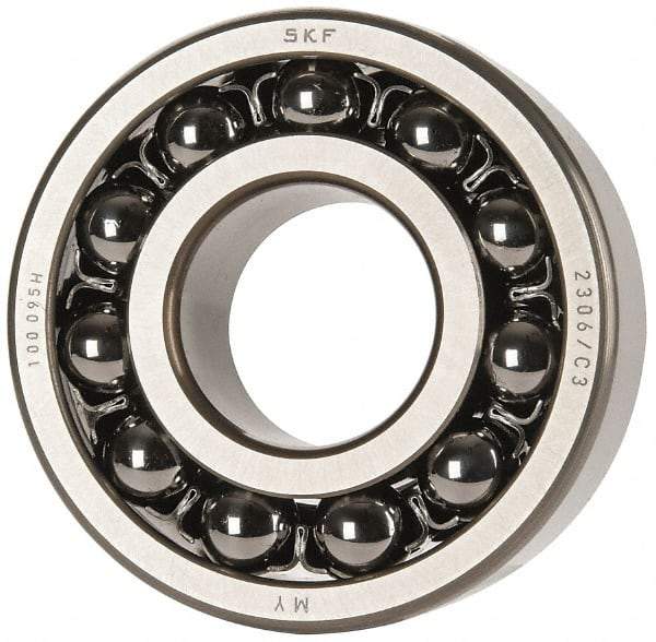 SKF - 30mm Bore Diam, 72mm OD, Open Self Aligning Radial Ball Bearing - 27mm Wide, 2 Rows, Round Bore, 1,980 Lb Static Capacity, 7,010 Lb Dynamic Capacity - Americas Industrial Supply