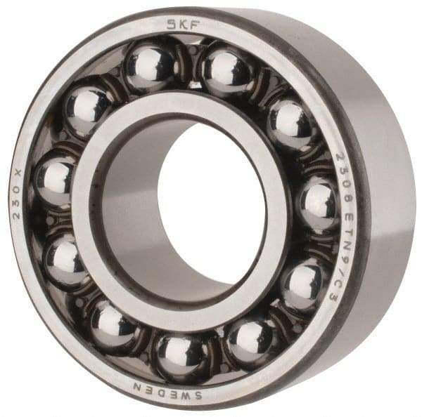 SKF - 40mm Bore Diam, 90mm OD, Open Self Aligning Radial Ball Bearing - 33mm Wide, 2 Rows, Round Bore, 3,600 Lb Static Capacity, 12,100 Lb Dynamic Capacity - Americas Industrial Supply