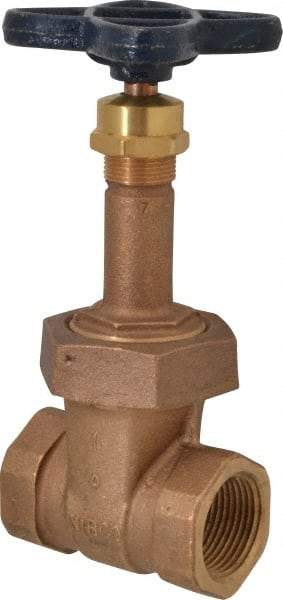NIBCO - 1" Pipe, Class 125, Threaded Bronze Solid Wedge Rising Stem Gate Valve - 200 WOG, 125 WSP, Union Bonnet - Americas Industrial Supply