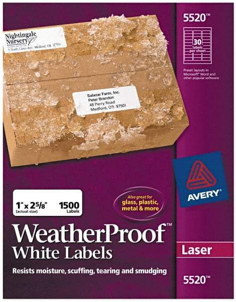AVERY - 1" Wide x 2-5/8" Long, White Polyester Shipping Label - For Laser Printers - Americas Industrial Supply