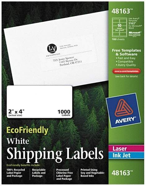 AVERY - 2" Wide x 4" Long, White Paper Shipping Label - For Laser/Inkjet Printers - Americas Industrial Supply