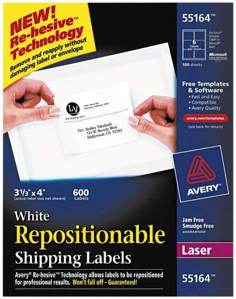 AVERY - 4" Long, White Paper Shipping Label - For Laser Printers - Americas Industrial Supply
