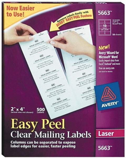 AVERY - 2" Wide x 4" Long, Clear Shipping Label - For Laser Printers - Americas Industrial Supply