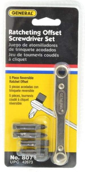 General - 5 Piece Ratcheting Offset Slotted & Phillips Screwdriver Set - 3-7/8" OAL - Americas Industrial Supply