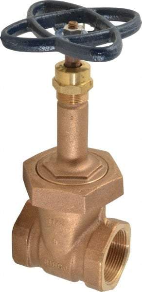 NIBCO - 1-1/2" Pipe, Class 150, Threaded Bronze Solid Wedge Rising Stem Gate Valve - 300 WOG, 150 WSP, Bolted Bonnet - Americas Industrial Supply