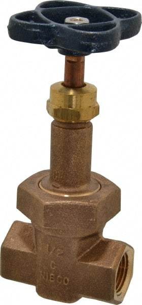 NIBCO - 1/2" Pipe, Class 200, Threaded Bronze Alloy Solid Wedge Rising Stem Gate Valve - 400 WOG, 200 WSP, Union Bonnet - Americas Industrial Supply
