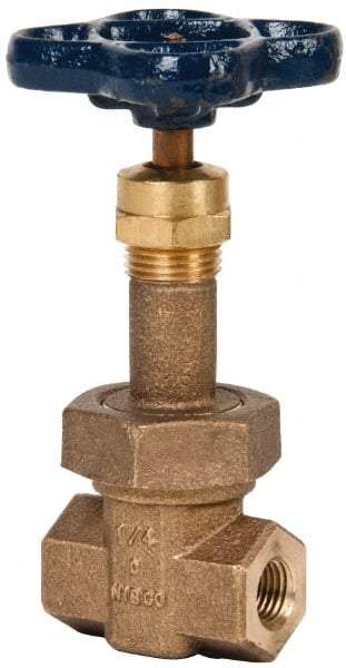 NIBCO - 1/4" Pipe, Class 300, Threaded Bronze Alloy Solid Wedge Rising Stem Gate Valve - 600 WOG, 300 WSP, Union Bonnet - Americas Industrial Supply