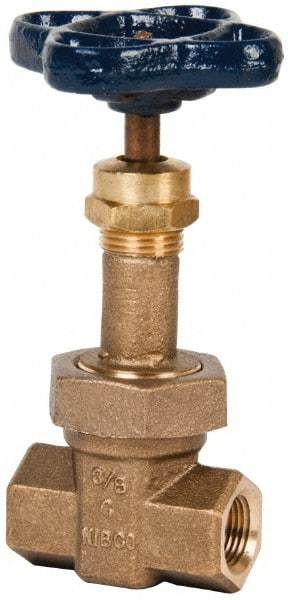 NIBCO - 3/8" Pipe, Class 300, Threaded Bronze Alloy Solid Wedge Rising Stem Gate Valve - 600 WOG, 300 WSP, Union Bonnet - Americas Industrial Supply
