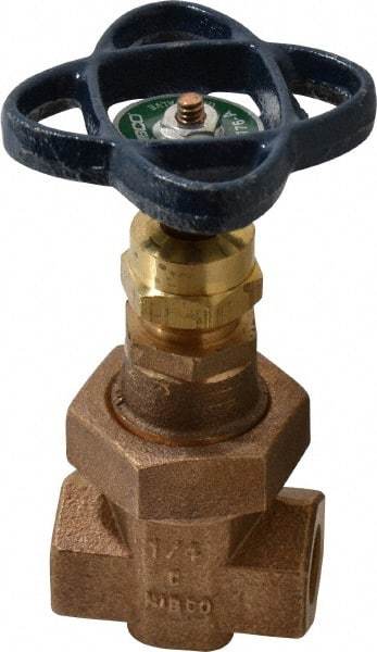 NIBCO - 1/4" Pipe, Class 300, Threaded Bronze Alloy Solid Wedge Stem Gate Valve - 600 WOG, 300 WSP, Union Bonnet - Americas Industrial Supply
