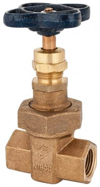 NIBCO - Class 300, Threaded Bronze Alloy Solid Wedge Stem Gate Valve with Stainless Steel Trim - 600 WOG, 300 WSP, Union Bonnet - Americas Industrial Supply