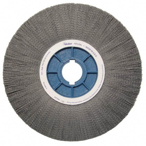 Weiler - 14" OD, 2" Arbor Hole, Crimped Nylon Wheel Brush - 1-1/8" Face Width, 3-3/4" Trim Length, 0.04" Filament Diam, 1,800 RPM - Americas Industrial Supply