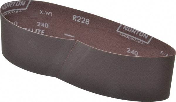 Norton - 3" Wide x 24" OAL, 240 Grit, Aluminum Oxide Abrasive Belt - Aluminum Oxide, Very Fine, Coated, Series R228 - Americas Industrial Supply