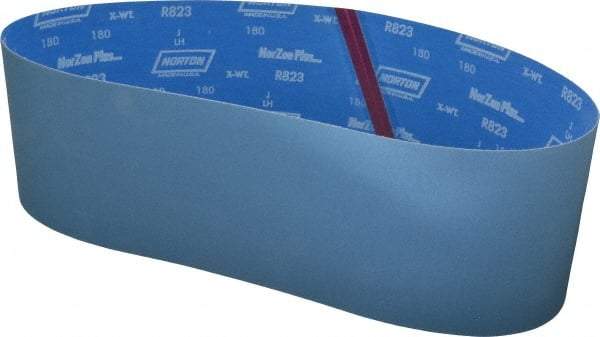 Norton - 6" Wide x 48" OAL, 180 Grit, Zirconia Alumina Abrasive Belt - Zirconia Alumina, Very Fine, Coated, X Weighted Cloth Backing, Series R823 - Americas Industrial Supply