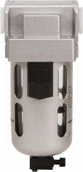 PRO-SOURCE - 1/4" Port Coalescing Filter - Polycarbonate with Metal Guard Bowl, Semi Automatic Drain, 145 Max psi, 0.01 Micron Rating, 2.16" Wide x 5.51" High - Americas Industrial Supply