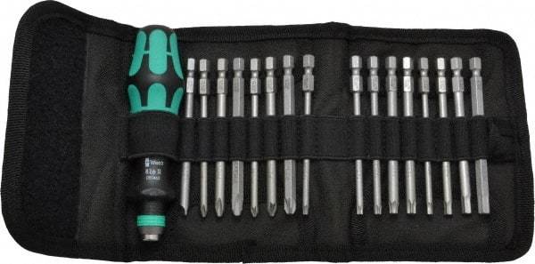 Wera - 17 Piece, 1/4" Drive Screwdriver Power Bit Set - #1, #2 & #3 Phillips, 3 to 6mm Hex, Tamperproof TR10 to TR30 Torx, #1, #2 & #3 Pozidriv, 1.0x5.5mm Slotted - Americas Industrial Supply