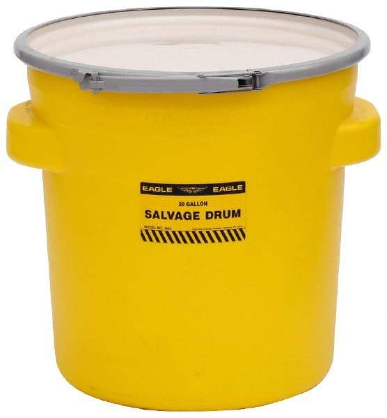 Eagle - 20 Gallon Capacity, Metal Lever Lock, Yellow Salvage Drum - 5 Gallon Container, 165 Lb. Capacity, Polyethylene, UN 1H2/X75/S Listing - Americas Industrial Supply