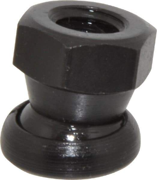 Jergens - 3/8-16, 11/16" Pad Diam, Uncoated Bottom, Steel Toggle Pad - 25/32" OAL, 5/8" Width Across Flats, Black Oxide Coated, Grade 4140, 6° Swivel Angle - Americas Industrial Supply