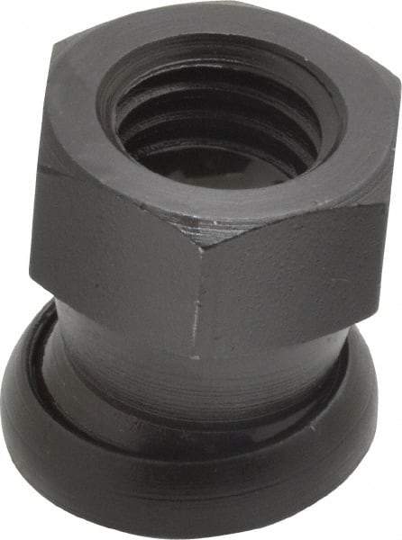 Jergens - 1/2-13, 13/16" Pad Diam, Uncoated Bottom, Steel Toggle Pad - 7/8" OAL, 3/4" Width Across Flats, Black Oxide Coated, Grade 4140, 6° Swivel Angle - Americas Industrial Supply