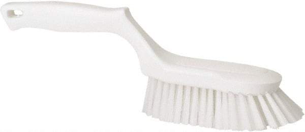 Vikan - 1-1/2" Bristle Length, Polyester Scrub Brush - 5-5/8" Long x 5" Wide Head, 13-1/2" OAL, White, Polypropylene Block - Americas Industrial Supply