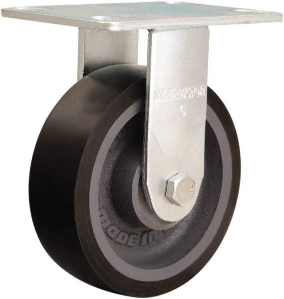 Hamilton - 6" Diam x 2" Wide x 7-1/2" OAH Top Plate Mount Rigid Caster - Polyurethane Mold onto Cast Iron Center, 1,500 Lb Capacity, Sealed Precision Ball Bearing, 4-1/2 x 6-1/4" Plate - Americas Industrial Supply