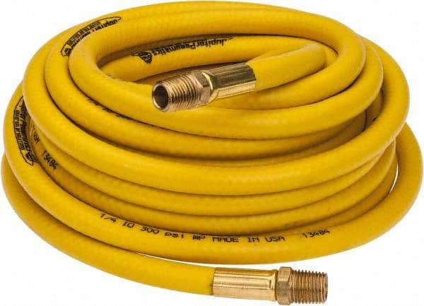 PRO-SOURCE - 1/4" ID x 15/32" OD 25' Long Multipurpose Air Hose - MNPT x MNPT Ends, 300 Working psi, 23 to 150°F, 1/4" Fitting, Yellow - Americas Industrial Supply
