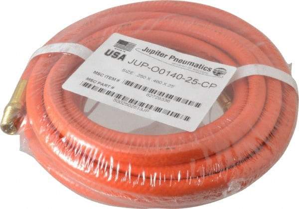 PRO-SOURCE - 1/4" ID x 15/32" OD 25' Long Multipurpose Air Hose - MNPT x MNPT Ends, 300 Working psi, 23 to 150°F, 1/4" Fitting, Orange - Americas Industrial Supply