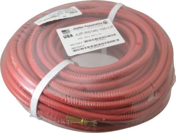 PRO-SOURCE - 1/4" ID x 15/32" OD 100' Long Multipurpose Air Hose - MNPT x MNPT Ends, 300 Working psi, 23 to 150°F, 1/4" Fitting, Red - Americas Industrial Supply