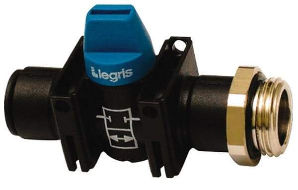 Legris - 1/8" Pipe, Standard Port, Composite Miniature Ball Valve - 1 Piece, Inline - Two Way Flow, MBSPP x Push-to-Connect Ends, Short Handle, 150 WOG - Americas Industrial Supply