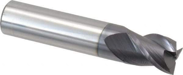 Accupro - 1/2", 5/8" LOC, 1/2" Shank Diam, 2-1/2" OAL, 3 Flute, Solid Carbide Square End Mill - Single End, AlTiN Finish, Spiral Flute, 40° Helix, Centercutting, Right Hand Cut, Right Hand Flute - Americas Industrial Supply