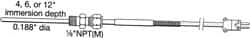 Thermo Electric - 0 to 750°F, T Pipe Fitting, Thermocouple Probe - 6 Ft. Cable Length, Stripped Ends, 9 Sec Response Time - Americas Industrial Supply