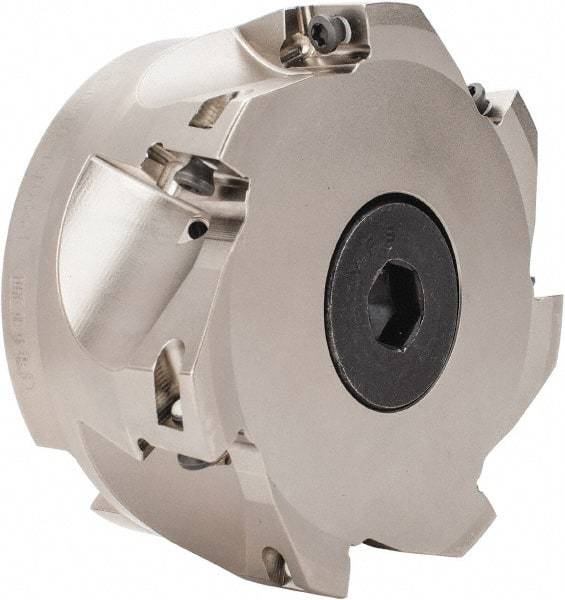 Seco - 7 Inserts, 4" Cut Diam, 1" Arbor Diam, 0.669" Max Depth of Cut, Indexable Square-Shoulder Face Mill - 0/90° Lead Angle, 1.969" High, XO.X 1806.. Insert Compatibility, Through Coolant, Series Power Turbo - Americas Industrial Supply