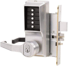 Kaba Access - Combination Entry Lever Lockset with Key Override - 2-3/4" Back Set, No Cylinder, Zamak3, Satin Chrome Finish - Americas Industrial Supply