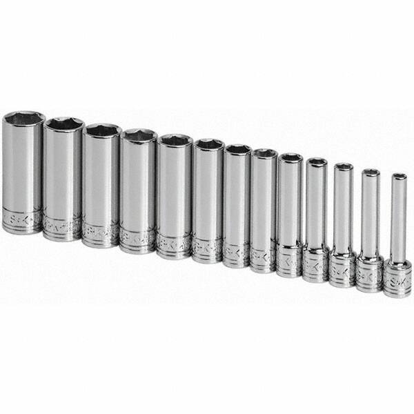SK - 1/4" Drive Deep Socket Set - 4 to 15mm, Metric Measurement Standard - Americas Industrial Supply
