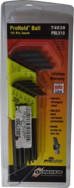 Bondhus - 10 Piece L-Key Ball End Hex Key Set - Hex Range 1/16 to 1/4" - Americas Industrial Supply