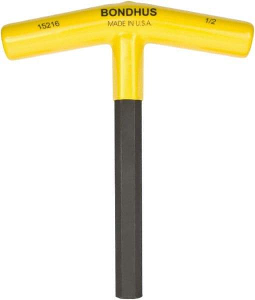 Bondhus - 1/2" Hex, T-Handle, Hex Key - 6" OAL, Protanium High Torque Steel, Inch System of Measurement - Americas Industrial Supply