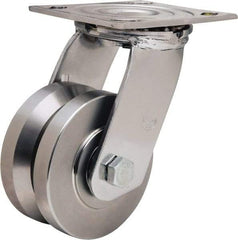 Hamilton - 4" Diam x 2" Wide, Stainless Steel Swivel Caster - 850 Lb Capacity, Top Plate Mount, 3-3/4" x 4-1/2" Plate, Delrin Bearing - Americas Industrial Supply