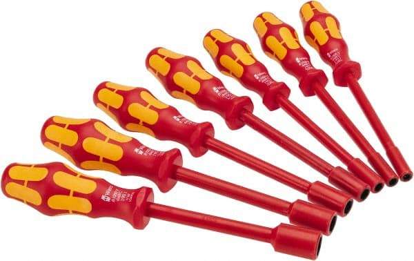 Wera - 7 Piece 3/16 to 1/2" Insulated Nutdriver Set - Solid Shaft, Ergonomic Handle - Americas Industrial Supply
