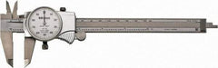 Mitutoyo - 0" to 6" Range, 0.001" Graduation, 0.1" per Revolution, Dial Caliper - White Face, 1-9/16" Jaw Length, Accurate to 0.0010" - Americas Industrial Supply