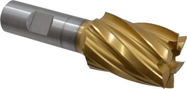 Hertel - 1-1/4", 1-3/4" LOC, 3/4" Shank Diam, 4" OAL, 6 Flute, High Speed Steel Square End Mill - Single End, TiN Finish, Spiral Flute, 30° Helix, Right Hand Cut, Right Hand Flute - Americas Industrial Supply