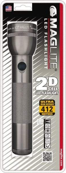 Mag-Lite - White LED Bulb, Industrial Tactical Flashlight - Gray Aluminum Body, Shock Resistant & Water Resistant, 2 D Batteries Not Included - Americas Industrial Supply